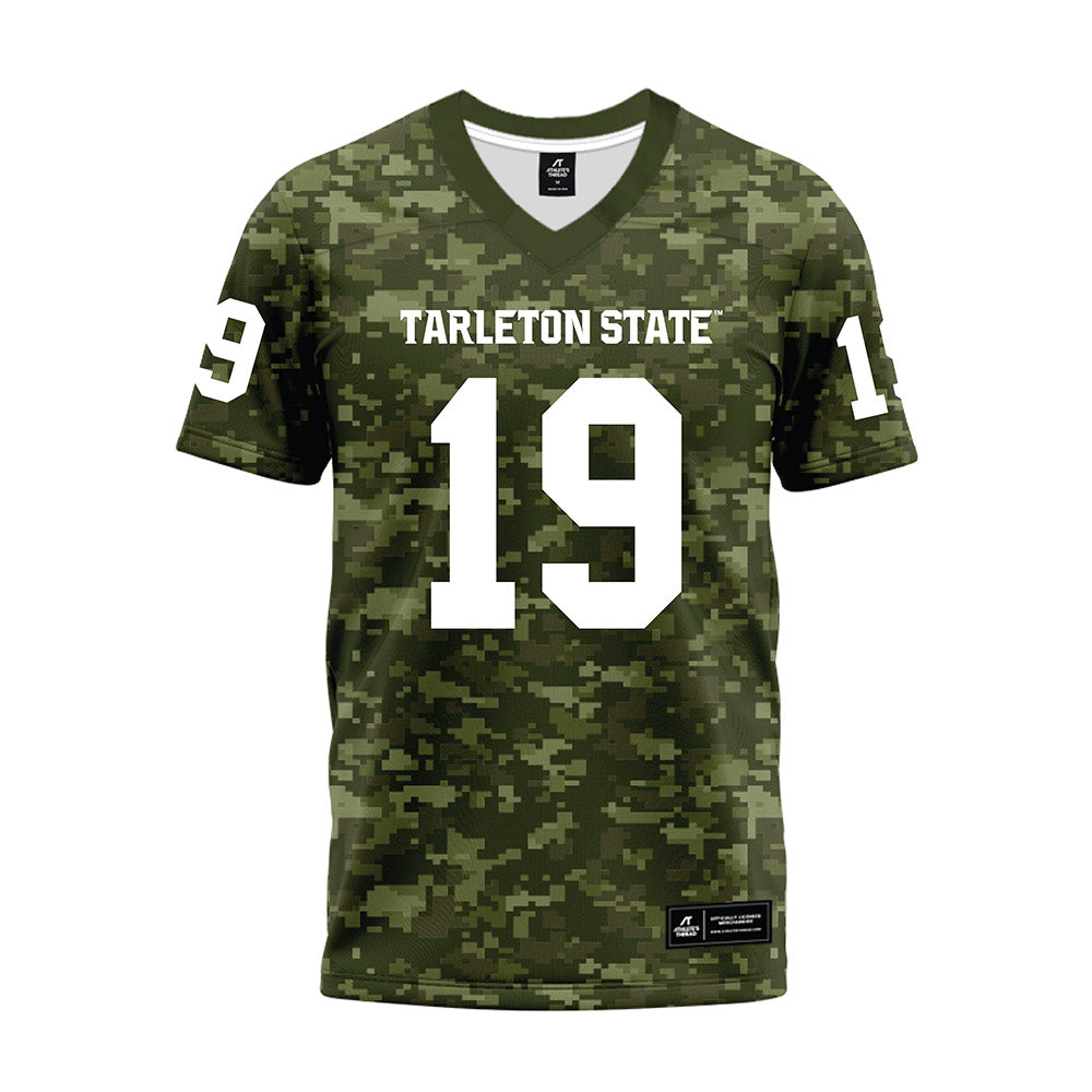 Tarleton State - NCAA Football : Kyle Jackson - Military Green Camo Premium Football Jersey-0