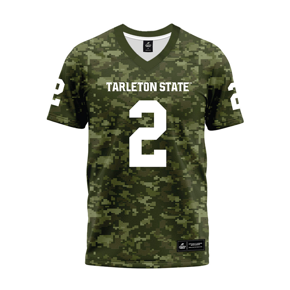 Tarleton State - NCAA Football : Cody Jackson - Military Green Camo Premium Football Jersey-0