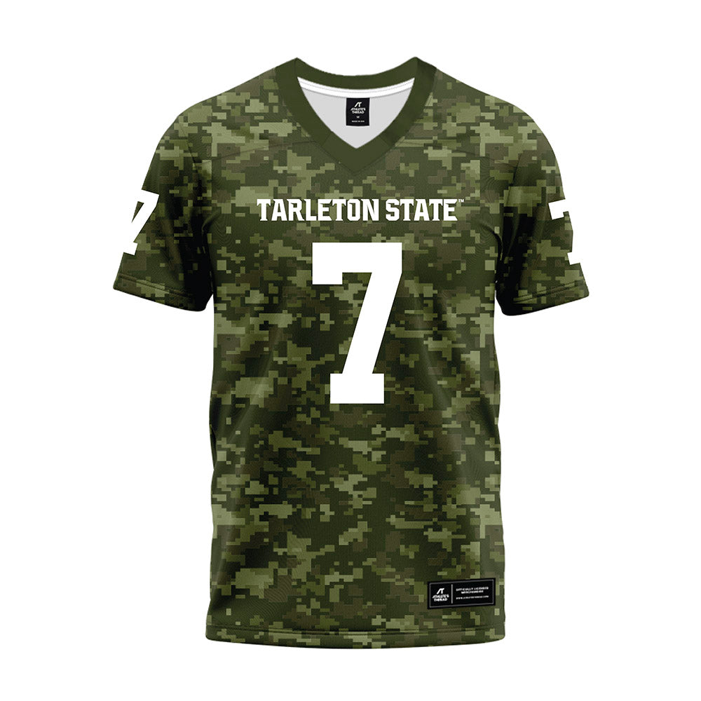 Tarleton State - NCAA Football : Mikey Henderson - Military Green Camo Premium Football Jersey-0