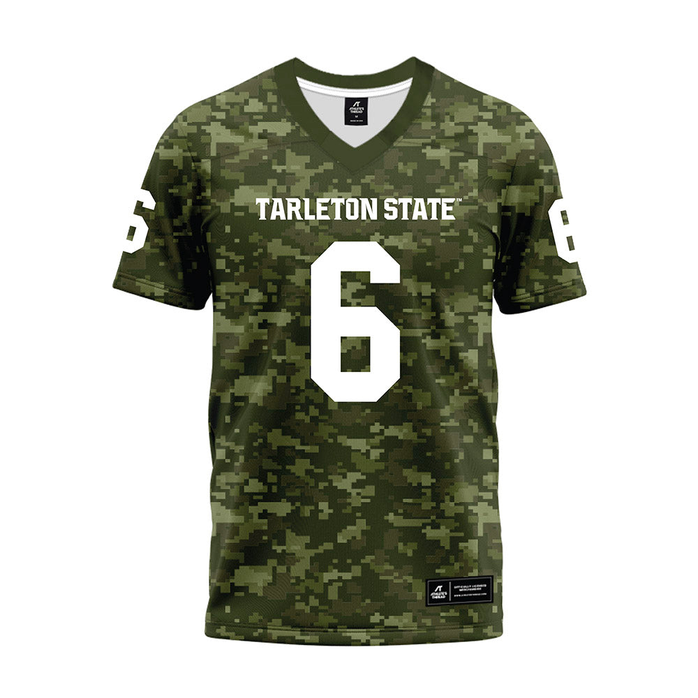 Tarleton State - NCAA Football : Caleb Lewis - Military Green Camo Premium Football Jersey-0