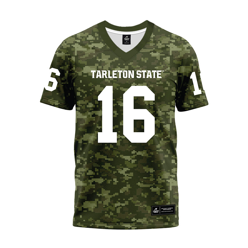 Tarleton State - NCAA Football : AJ Owens - Military Green Camo Premium Football Jersey-0