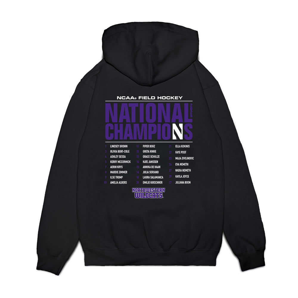 Northwestern - NCAA Women's Field Hockey : NCAA® 2025 National Champions Roster Premium Hooded Sweatshirt-1
