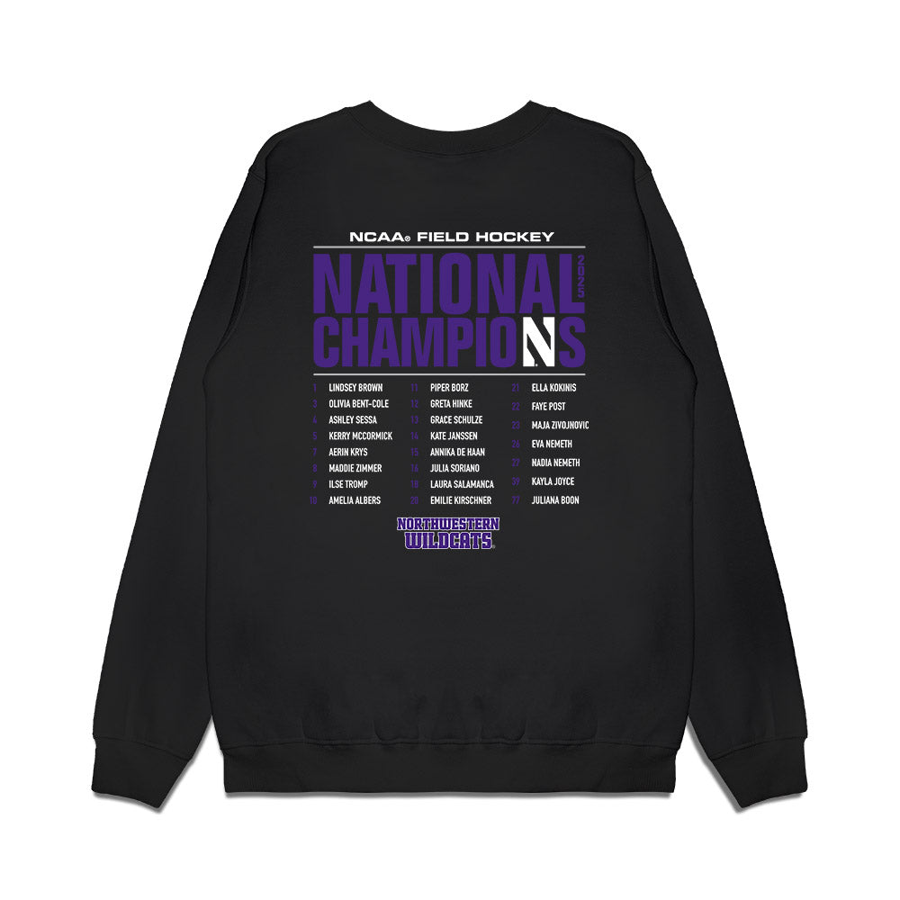 Northwestern - NCAA Women's Field Hockey : NCAA® 2025 National Champions Roster Premium Crewneck Sweatshirt-1