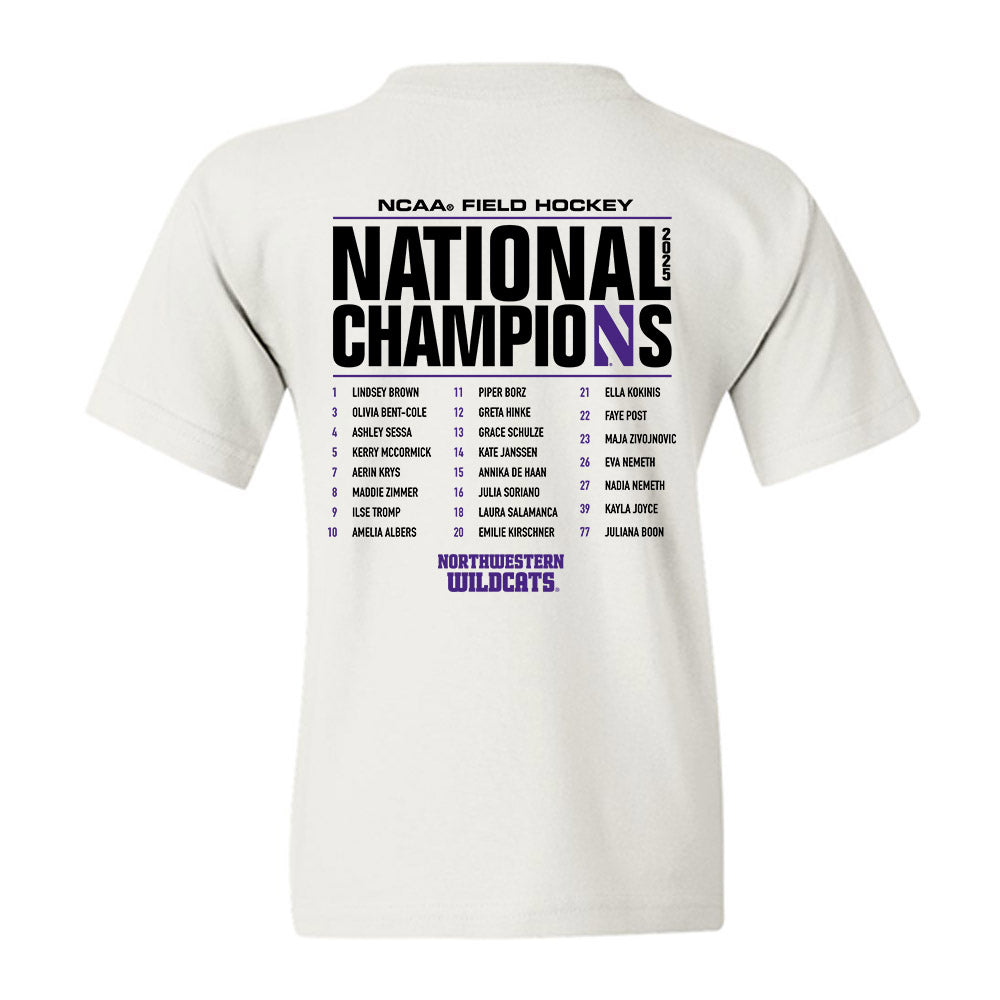 Northwestern - NCAA Women's Field Hockey : NCAA® 2025 National Champions Roster Youth T-Shirt-1