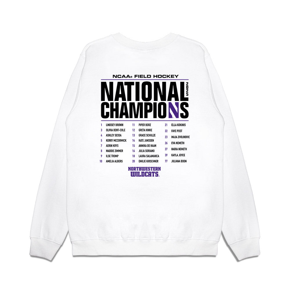 Northwestern - NCAA Women's Field Hockey : NCAA® 2025 National Champions Roster Premium Crewneck Sweatshirt-1
