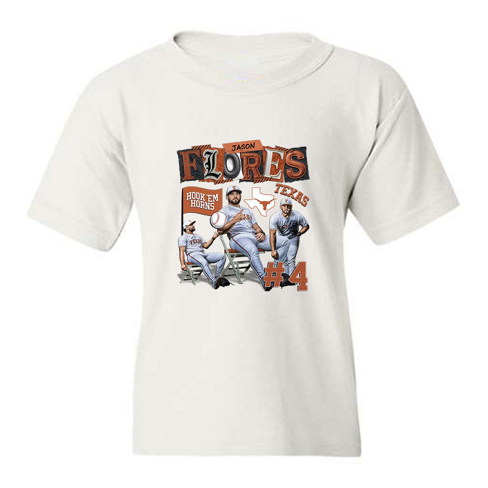 Texas - NCAA Baseball : Jason Flores - Collage Youth T-Shirt-0