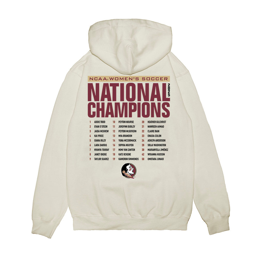 FSU - NCAA Women's Soccer : NCAA® 2025 National Champions Roster Premium Hooded Sweatshirt-1