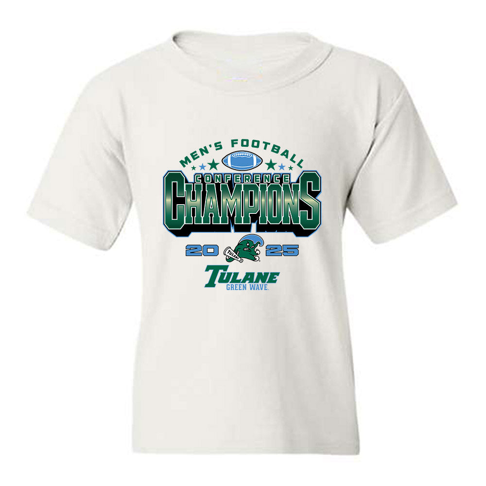 Tulane - NCAA Football : Jack Tchienchou - 2025 Conference Champions Youth T-Shirt-0
