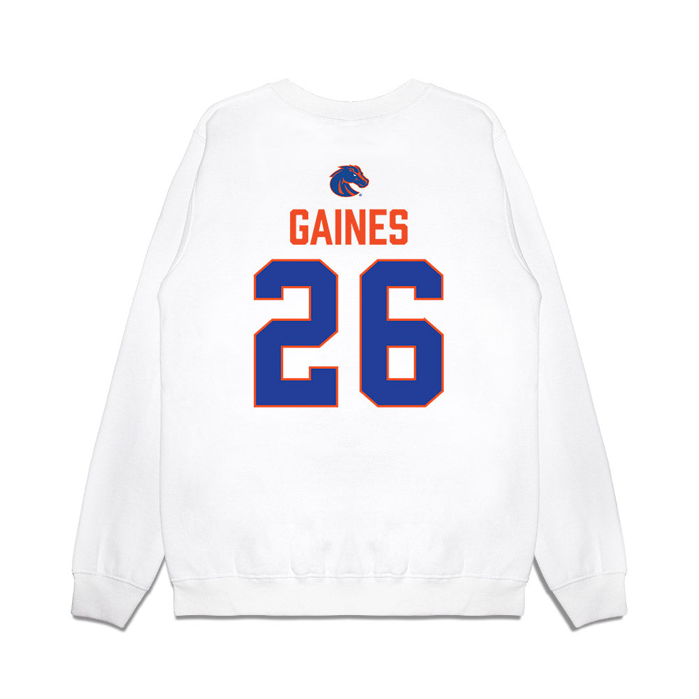Boise State - NCAA Football : Sire Gaines - 3-Peat Conference Champs Premium Crewneck Sweatshirt-1