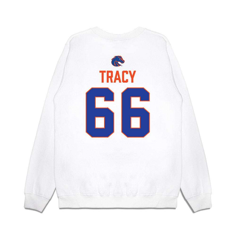 Boise State - NCAA Football : Jacob Tracy - 3-Peat Conference Champs Premium Crewneck Sweatshirt-1