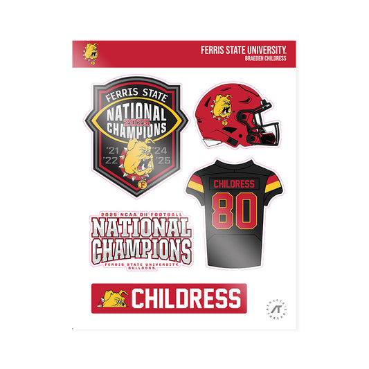 Ferris State - NCAA Football : Braeden Childress - National Champs Sticker Sheet-0