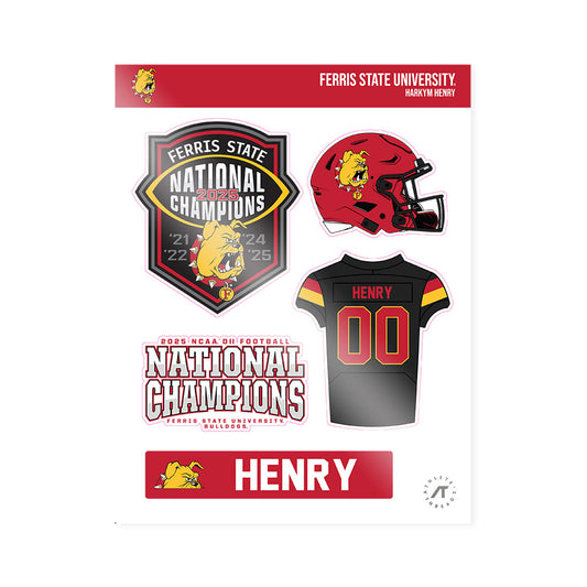Ferris State - NCAA Football : Harkym Henry - National Champs Sticker Sheet-0