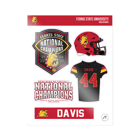 Ferris State - NCAA Football : Kailib Davis - National Champs Sticker Sheet-0