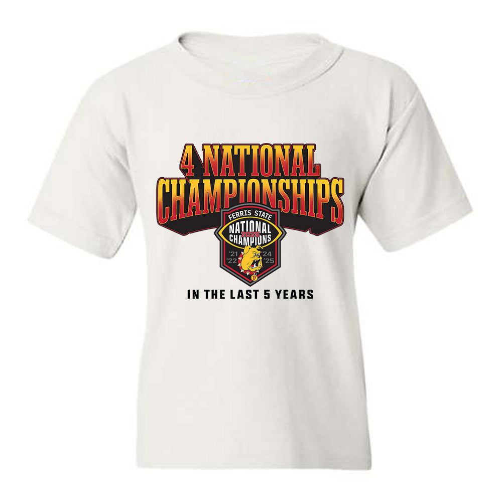 Ferris State - NCAA Football : Tyrin Randle - 5 years National Champions Youth T-Shirt-0