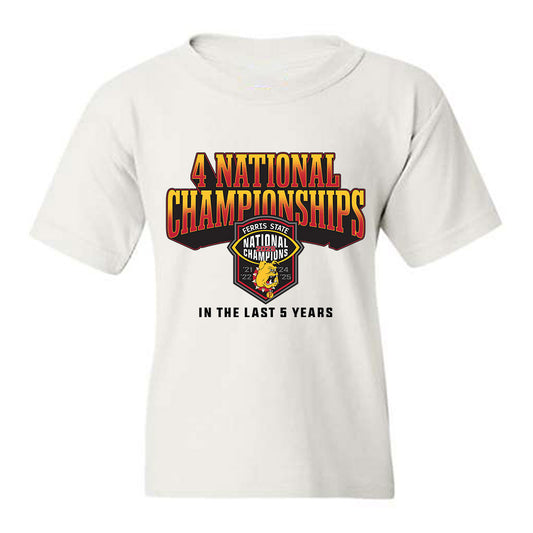 Ferris State - NCAA Football : Leeshaun Mumpfield - 5 years National Champions Youth T-Shirt-0