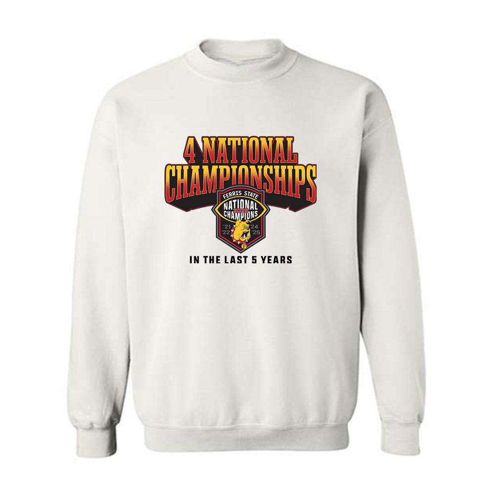 Ferris State - NCAA Football : Cameron Heiss - 5 years National Champions Crewneck Sweatshirt-0