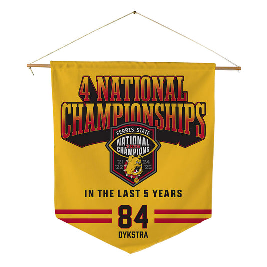 Ferris State - NCAA Football : Mason Dykstra - 4 National Championships Pennant - 18" x 21"-0