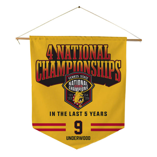 Ferris State - NCAA Football : Cam Underwood - 4 National Championships Pennant - 18" x 21"-0