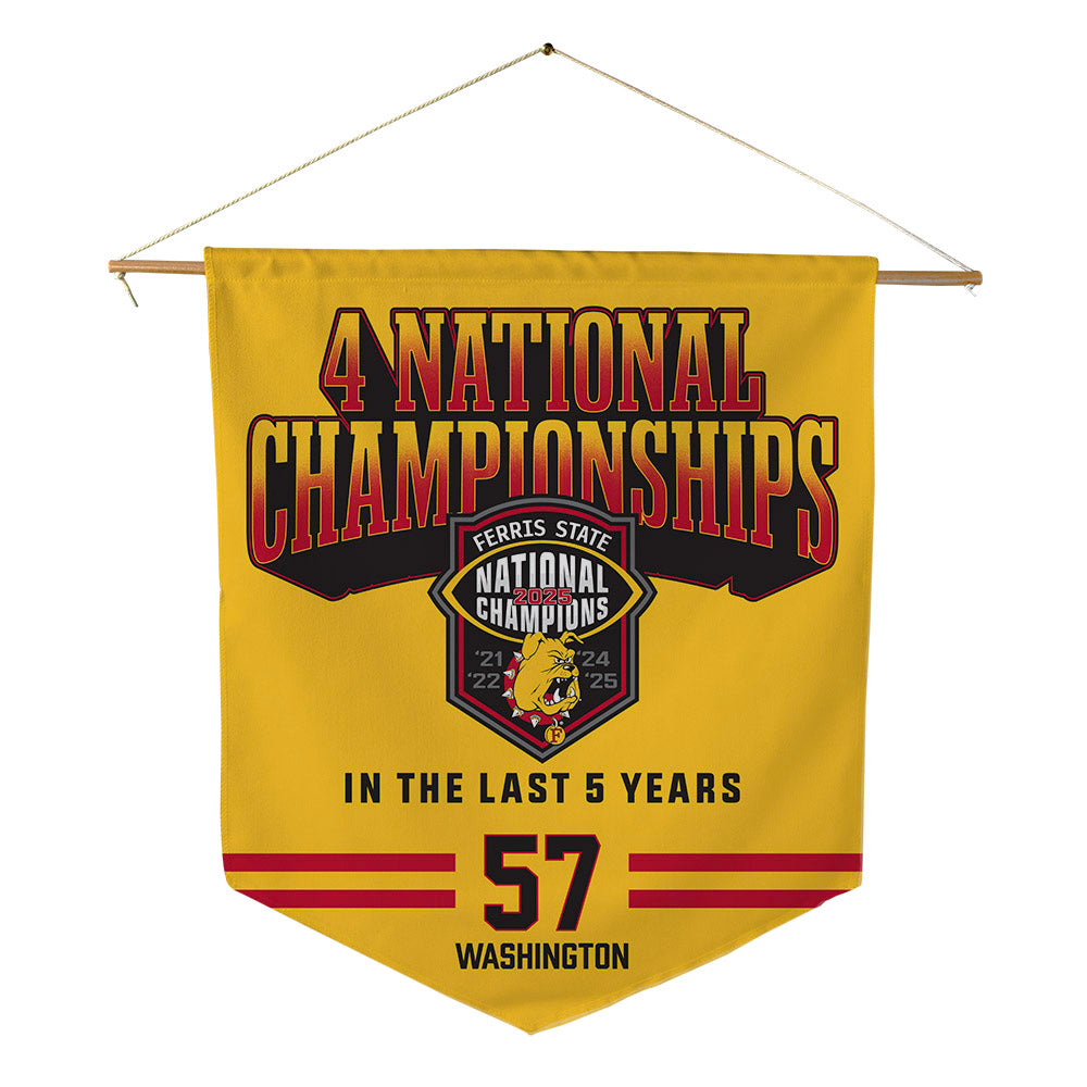Ferris State - NCAA Football : Jaylen Washington - 4 National Championships Pennant - 18" x 21"-0