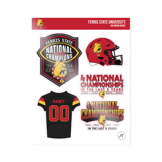 Ferris State - NCAA Football : Decarion Raney - National Champions Sticker Sheet-0