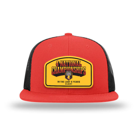 Ferris State - NCAA Football : DJ Gilbert - National Champions Leather Patch Flatbill Trucker Hat-0
