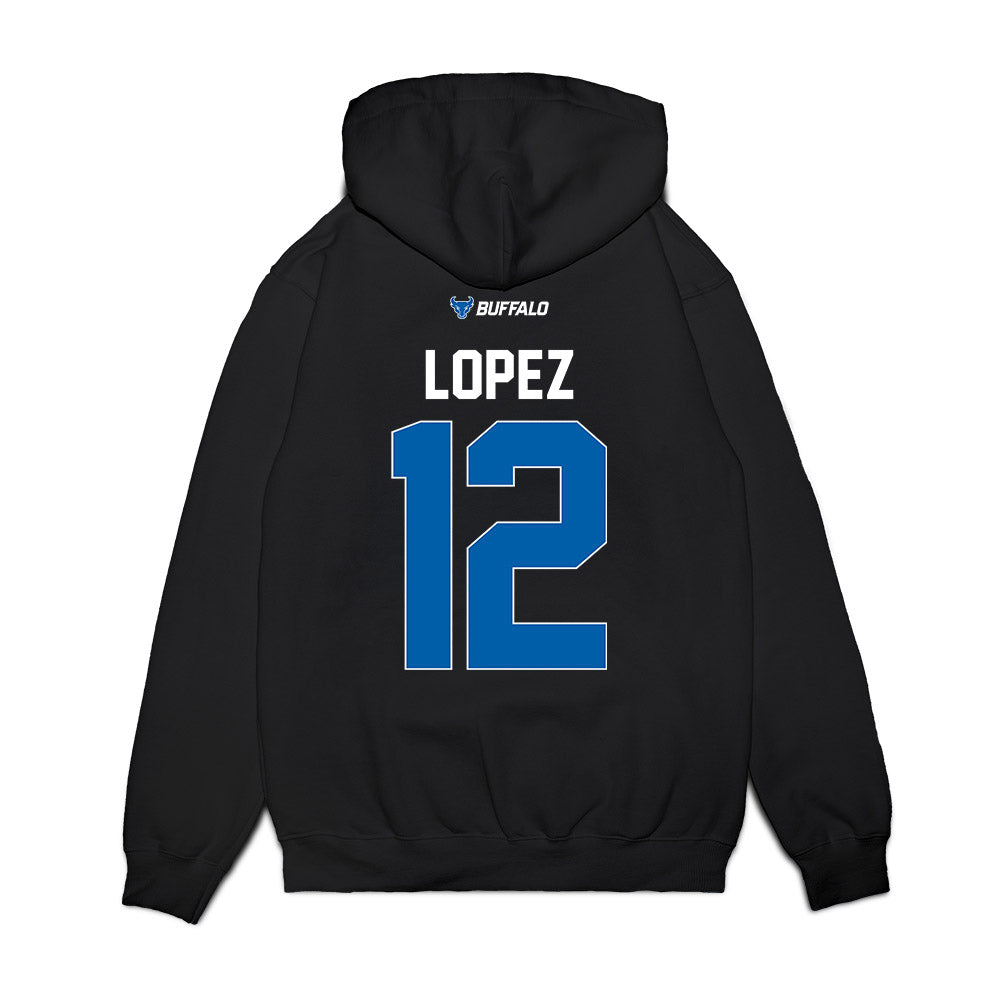 Buffalo - NCAA Women's Basketball : Paula Lopez - Vintage Basketball Premium Hooded Sweatshirt-1