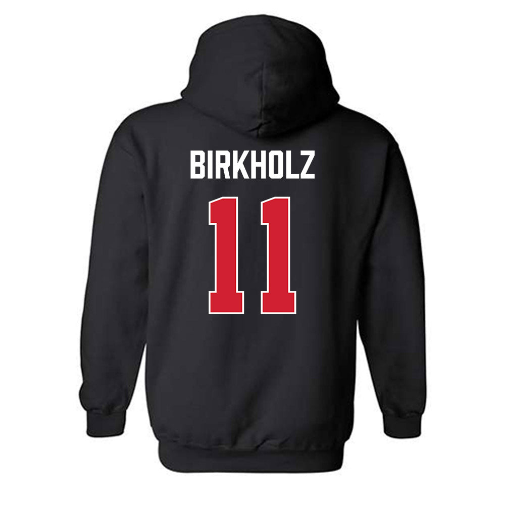 MSUM - NCAA Men's Basketball : Levi Birkholz - Vintage Shersey Hooded Sweatshirt-1
