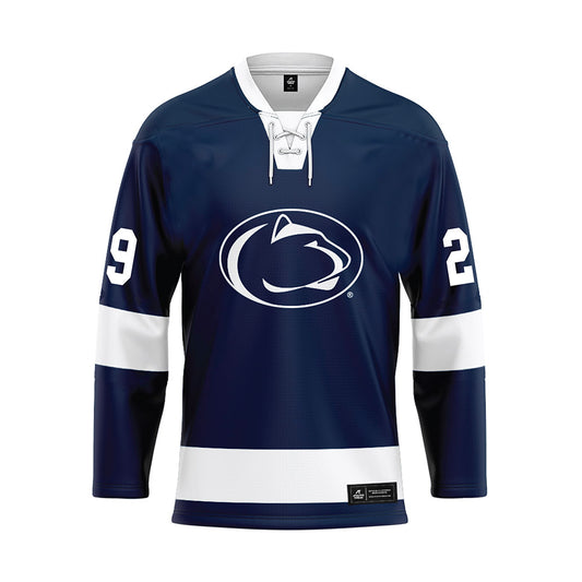 Penn State - NCAA Men's Ice Hockey : Reese Laubach - Navy Hockey Jersey-0