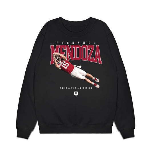 Indiana - NCAA Football : Fernando Mendoza - Jump Mendoza Premium Crewneck Sweatshirt-0