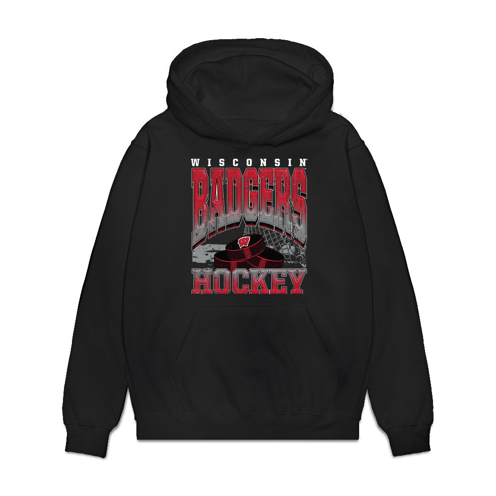 Wisconsin - NCAA Men's Ice Hockey : Logan Hensler - Vintage Hockey Premium Hooded Sweatshirt-0