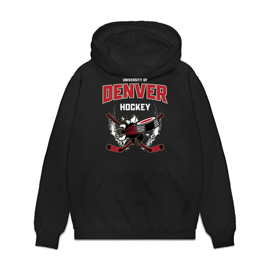 DU - NCAA Men's Ice Hockey : Jake Fisher - Vintage Hockey Premium Hooded Sweatshirt-0