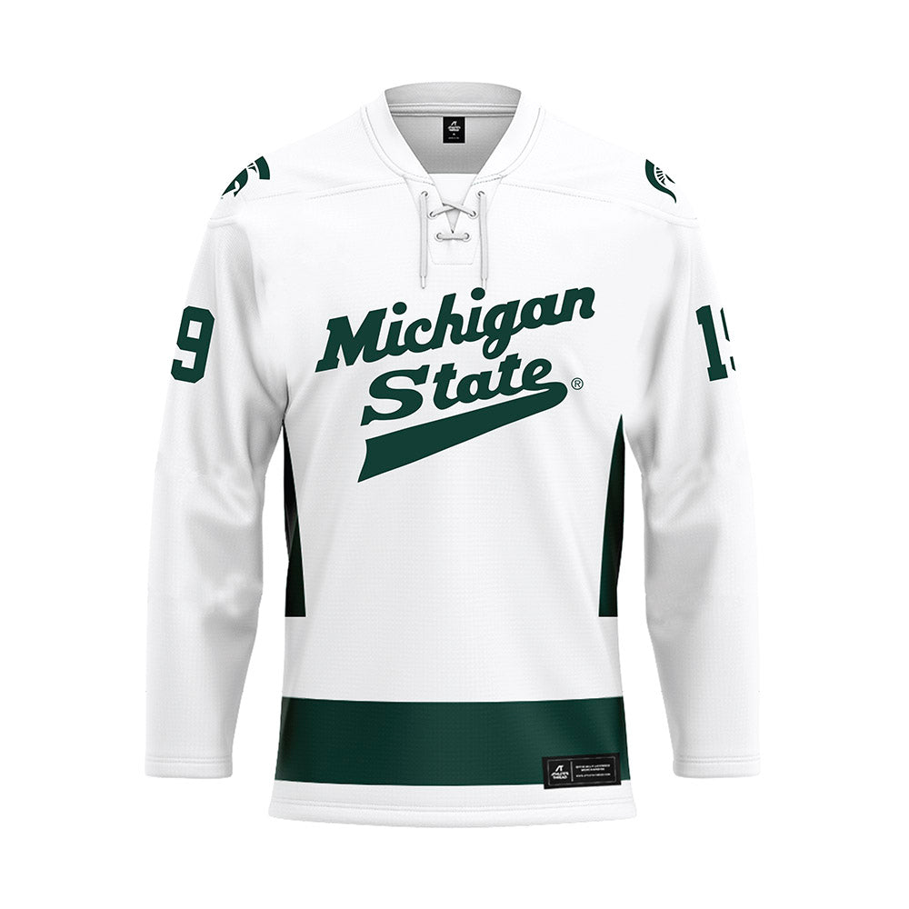 Michigan State - NCAA Men's Ice Hockey : Austin Baker - White Hockey Jersey-0