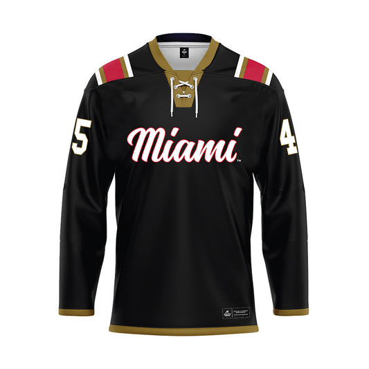 Miami of Ohio - NCAA Men's Ice Hockey : Matteo Drobac - Black Hockey Jersey-0