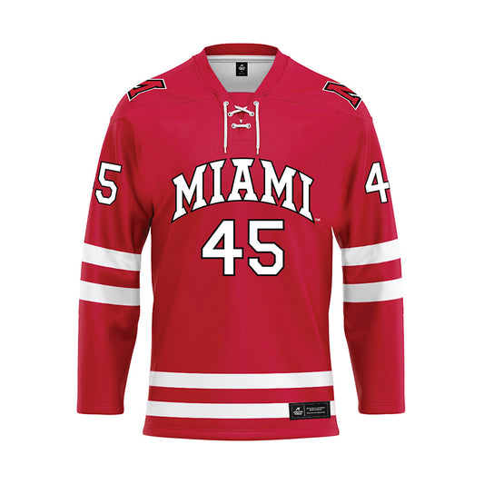 Miami of Ohio - NCAA Men's Ice Hockey : Matteo Drobac - Red Hockey Jersey-0