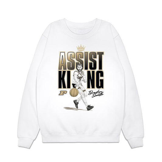 Purdue - NCAA Men's Basketball : Braden Smith - Assist King Caricature Premium Crewneck Sweatshirt-0