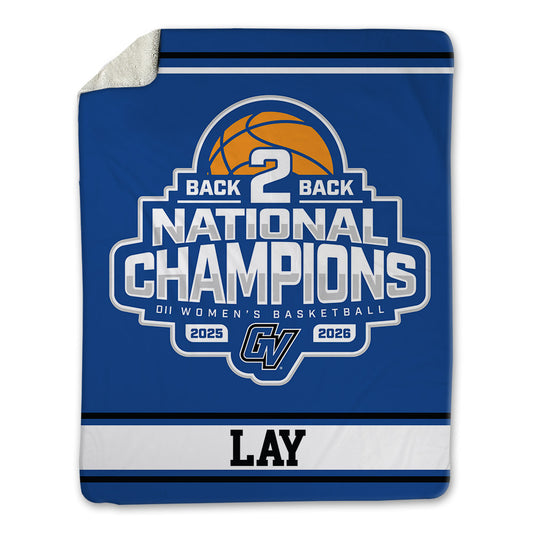 Grand Valley - NCAA Women's Basketball : Avery Lay - 2026 Back to Back DII National Champions Blanket-0