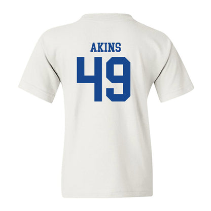 SMU - NCAA Football : nolan Akins - White Youth T-Shirt-1