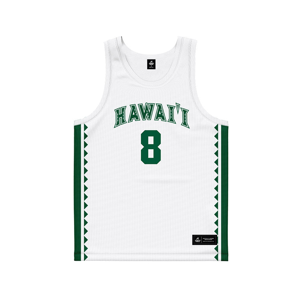 Hawaii - NCAA Men's Basketball : AJ Economou - White Basketball Jersey-0
