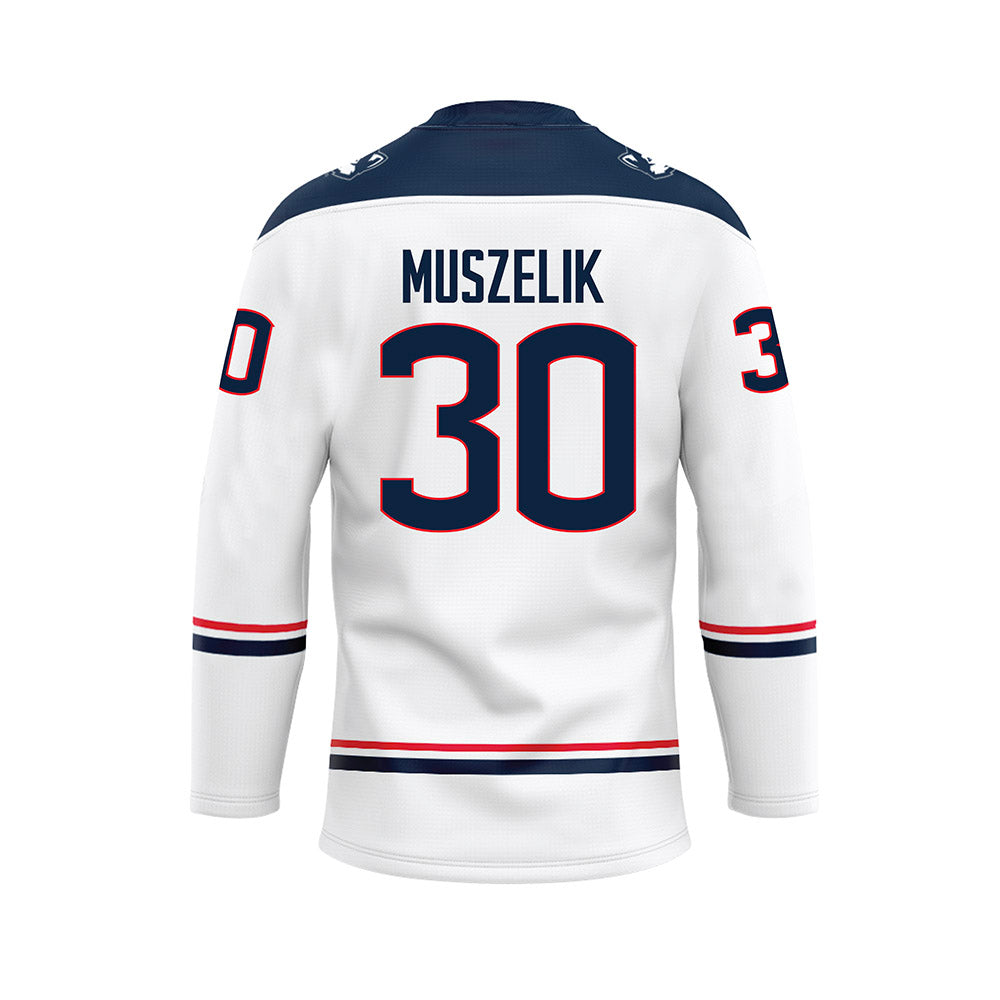 UConn - NCAA Men's Ice Hockey : Tyler Muszelik - White Hockey Jersey