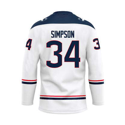 UConn - NCAA Men's Ice Hockey : Owen Simpson - White Hockey Jersey