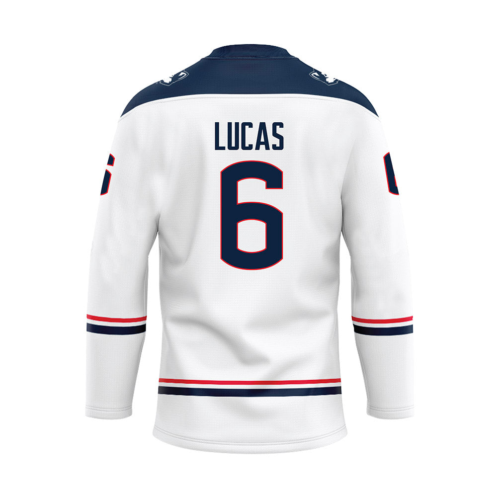 UConn - NCAA Men's Ice Hockey : Andrew Lucas - White Hockey Jersey