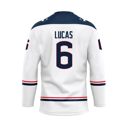 UConn - NCAA Men's Ice Hockey : Andrew Lucas - White Hockey Jersey