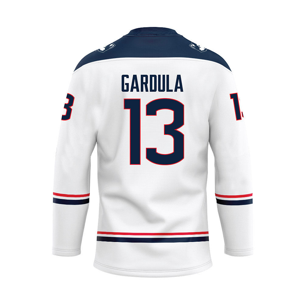 UConn - NCAA Men's Ice Hockey : Ethan Gardula - White Hockey Jersey-1