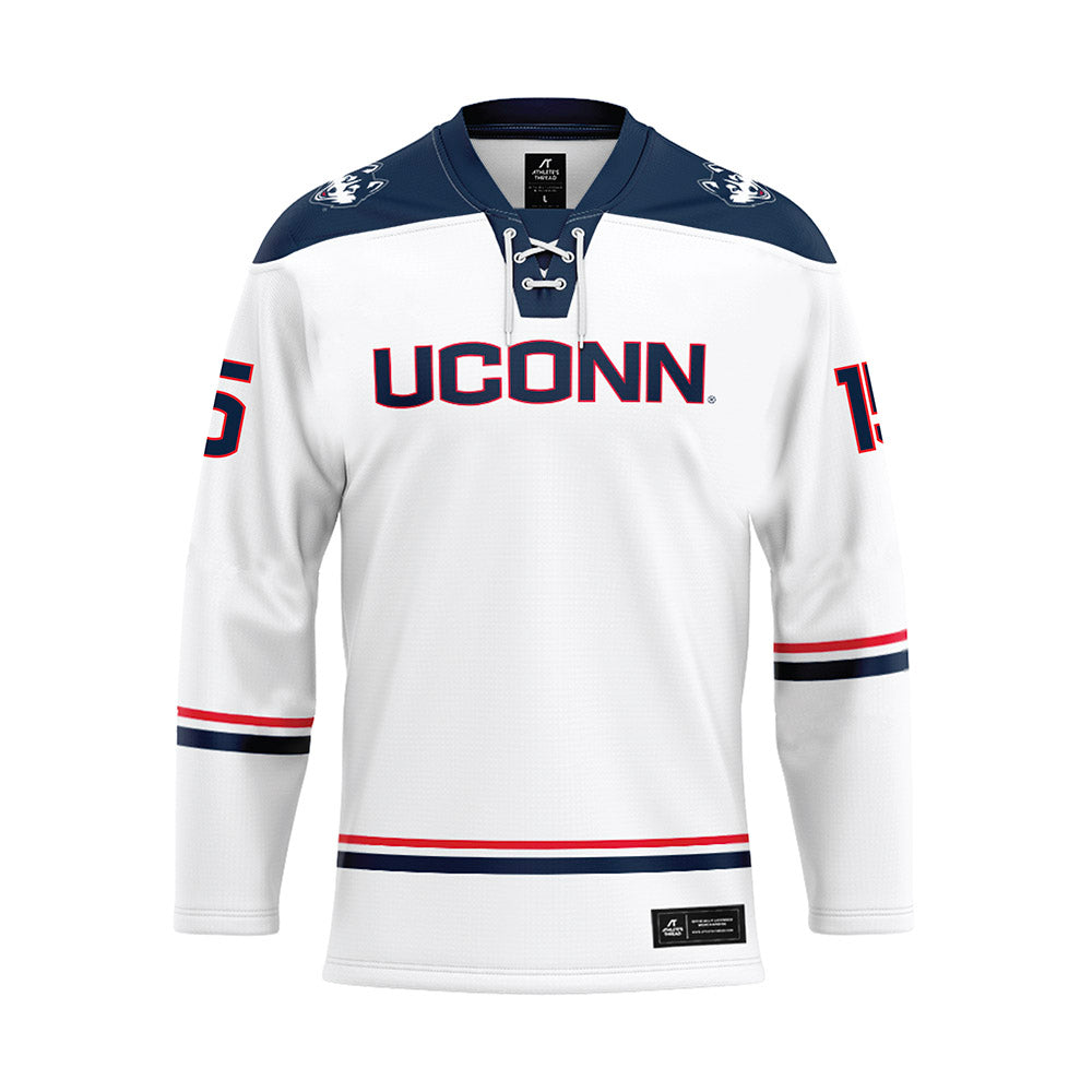 UConn - NCAA Men's Ice Hockey : Thomas Messineo - White Hockey Jersey