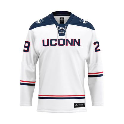 UConn - NCAA Men's Ice Hockey : Jake Veilleux - White Hockey Jersey