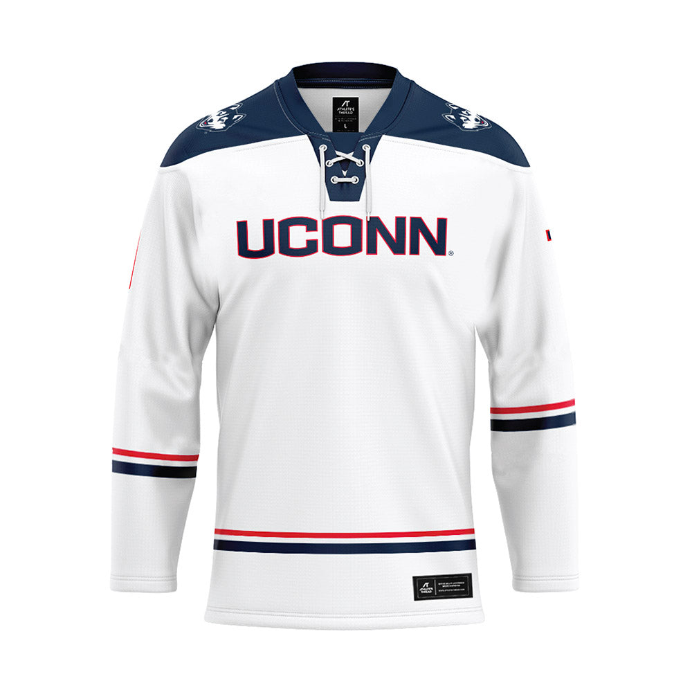 UConn - NCAA Men's Ice Hockey : Kam Hendrickson - White Hockey Jersey-0