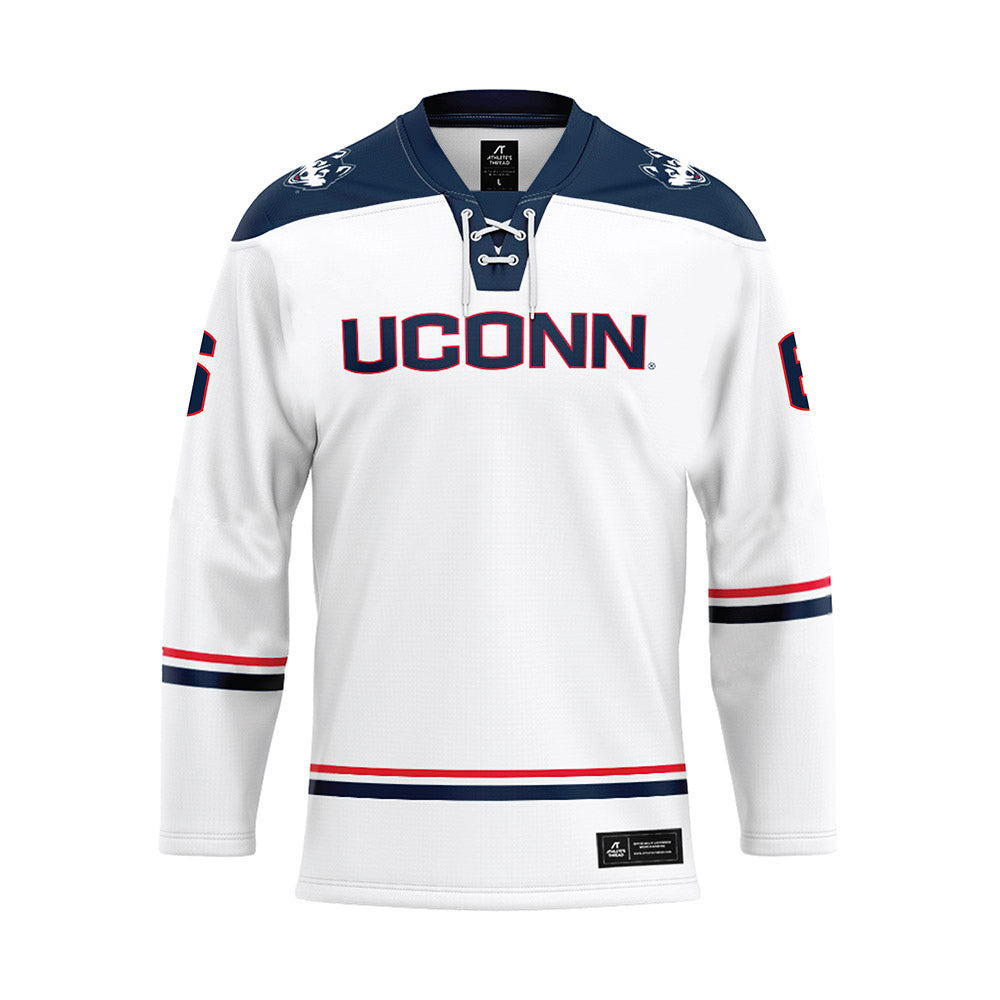 UConn - NCAA Men's Ice Hockey : Andrew Lucas - White Hockey Jersey