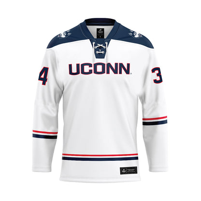 UConn - NCAA Men's Ice Hockey : Owen Simpson - White Hockey Jersey