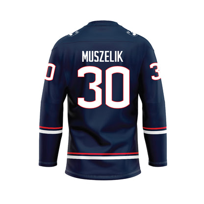 UConn - NCAA Men's Ice Hockey : Tyler Muszelik - Navy Hockey Jersey