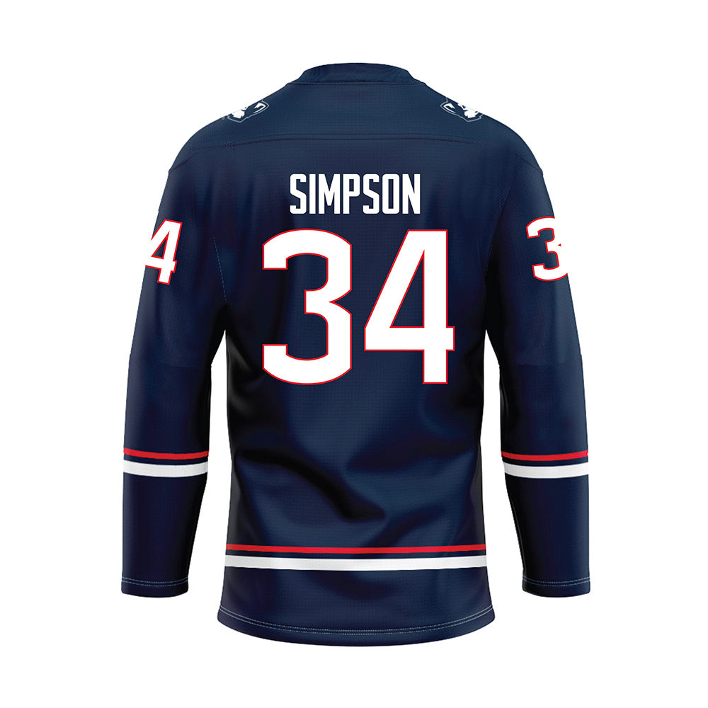 UConn - NCAA Men's Ice Hockey : Owen Simpson - Navy Hockey Jersey